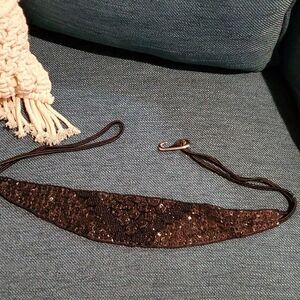 Vintage Black Beaded Belt Sequin Fancy Fun Granny Cottage Y2K 723